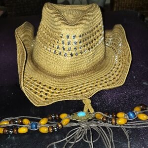 Brown Woven Cowboy Hat with Beaded Band